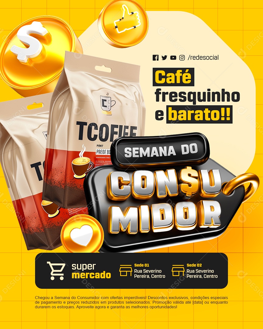 Semana Do Consumidor Supermercado Café Fresquinho e Barato Social Media PSD Editável