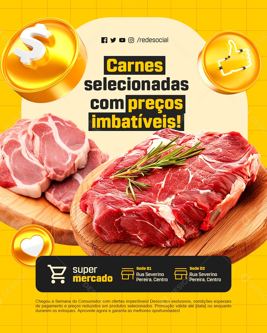 Semana Do Consumidor Supermercado Carnes Selecionadas Social Media PSD Editável