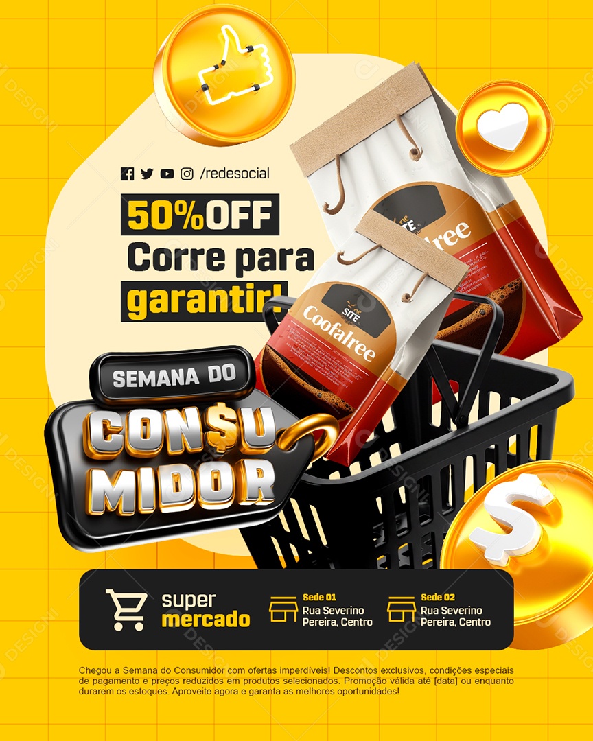 Semana Do Consumidor Supermercado Corre para Garantir Social Media PSD Editável