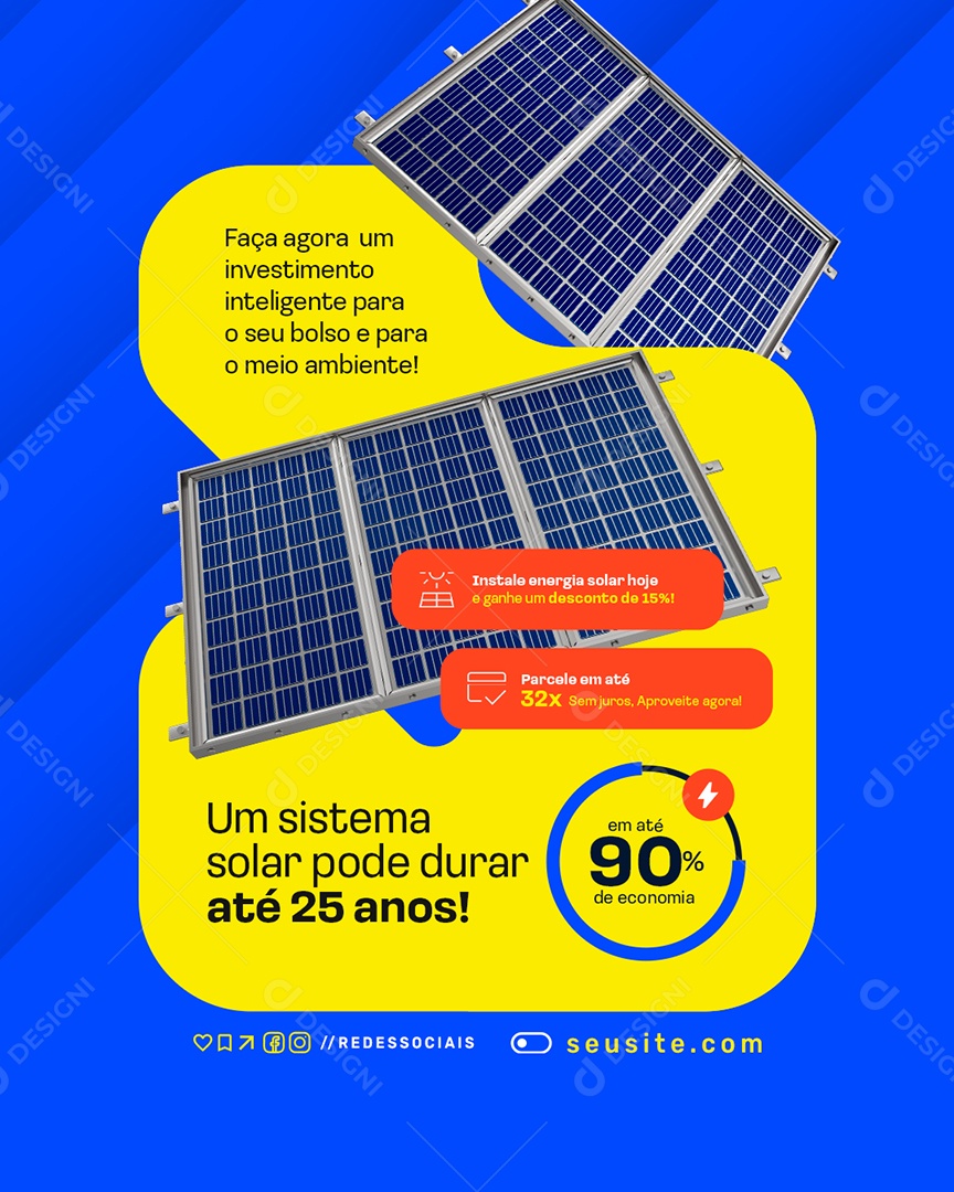 Energia Solar Um Sistema Solar Pode Durar Social Media PSD Editável