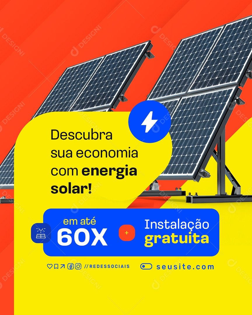 Energia Solar Instalação Gratuita Social Media PSD Editável