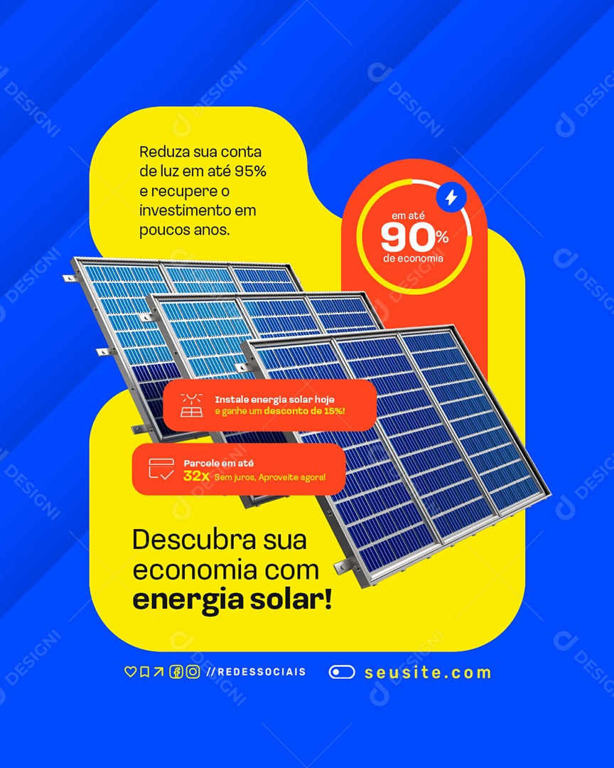 Energia Solar Descubra sua Economia Social Media PSD Editável