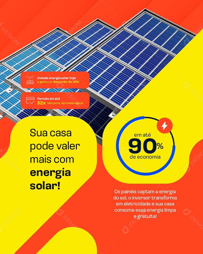 Energia Solar Sua Casa Pode Valer Mais Social Media PSD Editável
