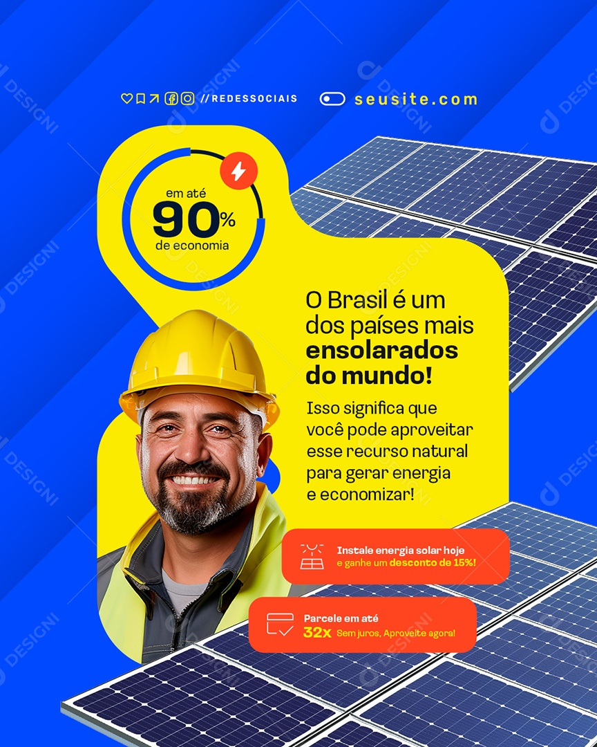 Energia Solar O Brasil é Um Dos Países Social Media PSD Editável
