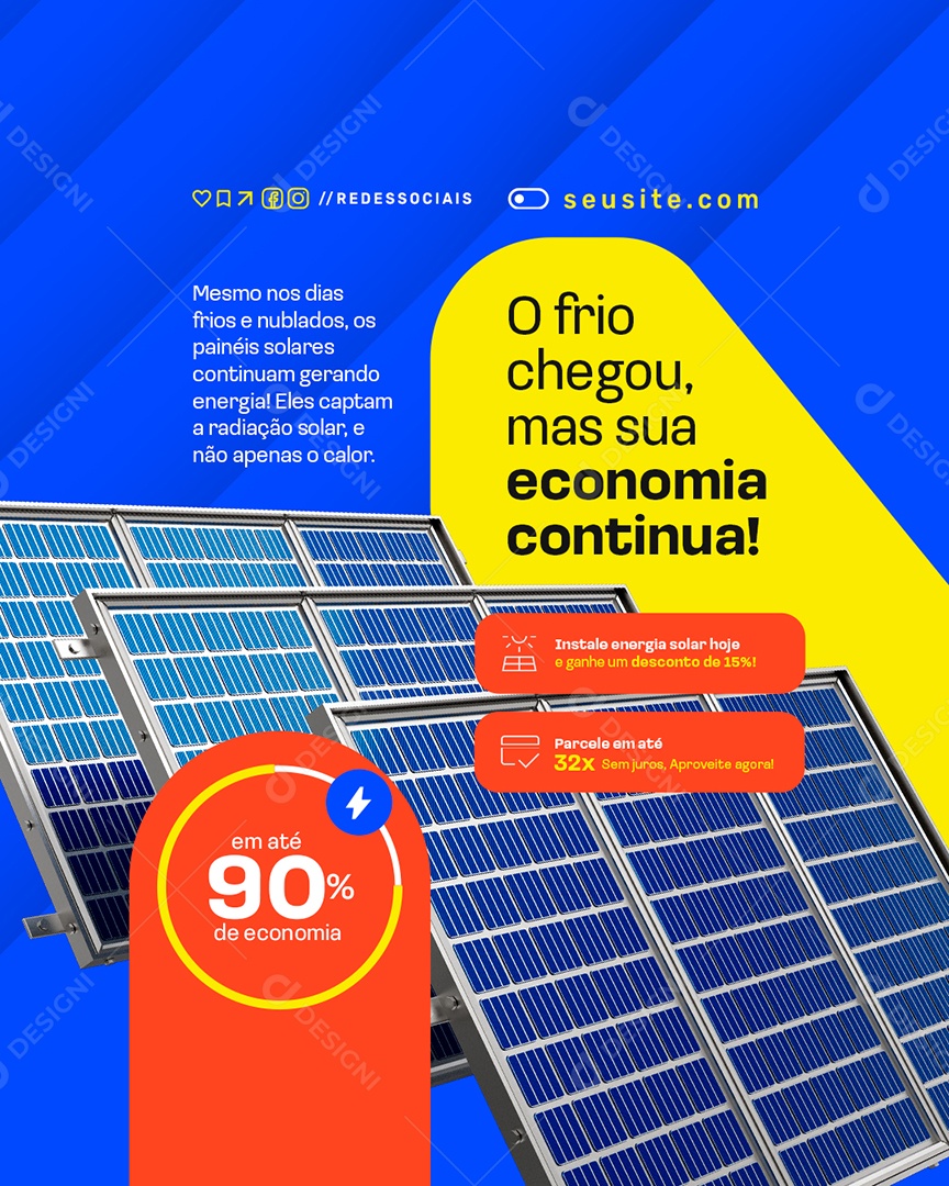 Energia Solar O Frio Chegou Social Media PSD Editável
