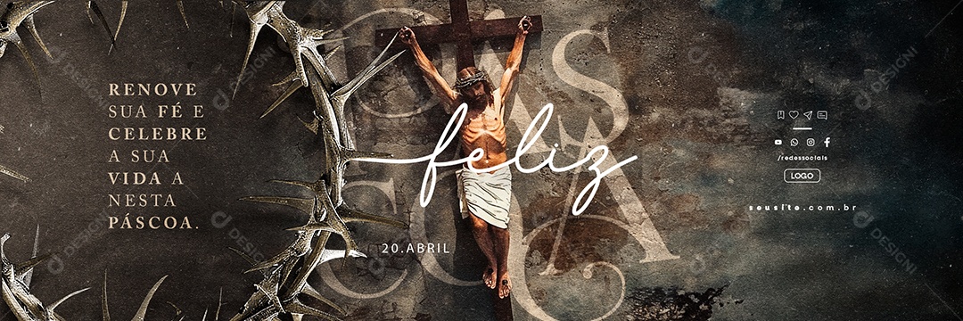 Carrossel Feliz Páscoa 20 de Abril Renove Sua Fé Social Media PSD Editável