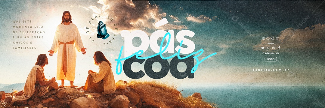 Carrossel Feliz Páscoa 20 de Abril Momento Seja de Celebração Social Media PSD Editável