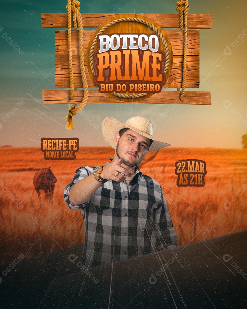 Flyer Boteco Prime Biu do Piseiro Social Media PSD Editável