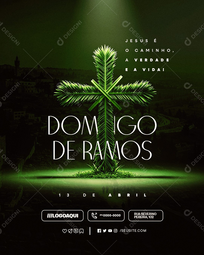 Domingo de Ramos 13 de Abril Jesus é o Caminho Social Media PSD Editável
