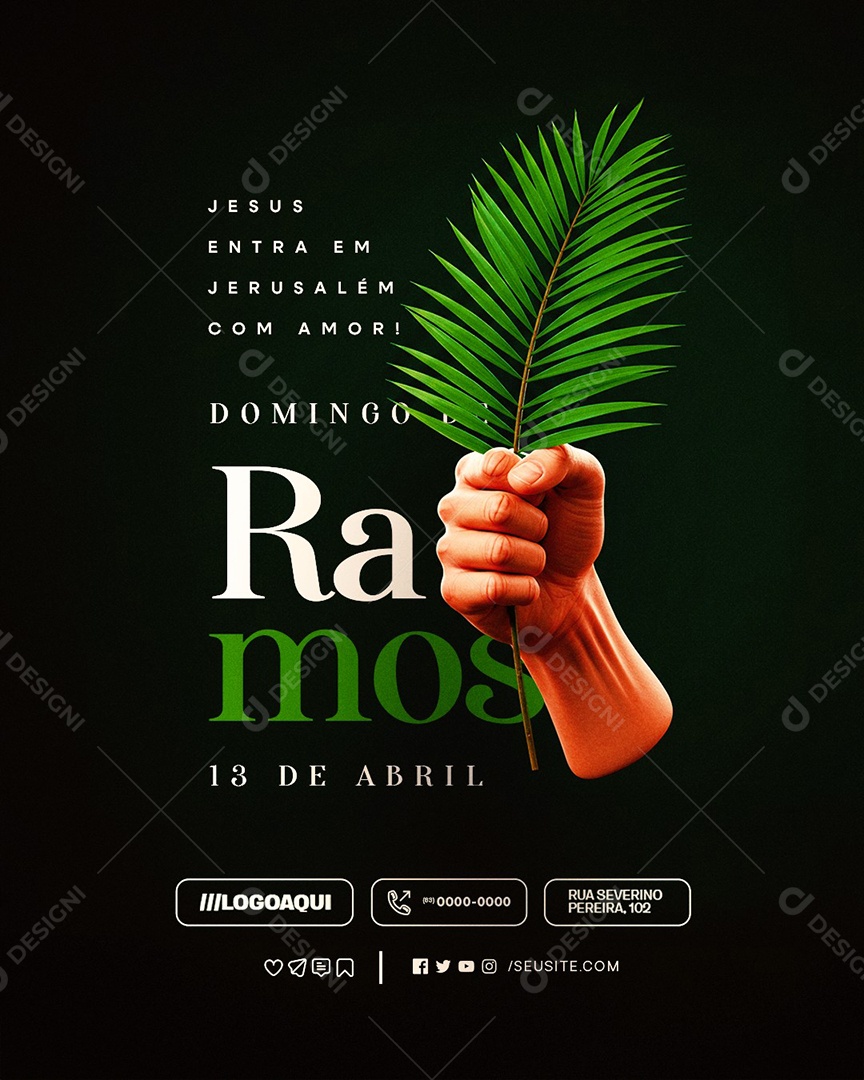 Domingo de Ramos 13 de Abril Jesus Entra em Jerusalém Social Media PSD Editável