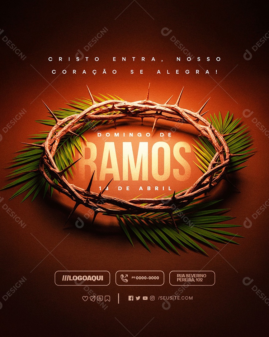 Domingo de Ramos 13 de Abril Cristo Entra Social Media PSD Editável