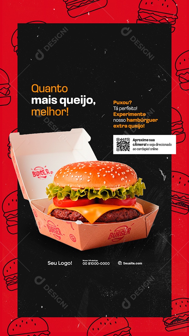 Story Hamburgueria Quanto Mais Queijo Melhor Social Media PSD Editável