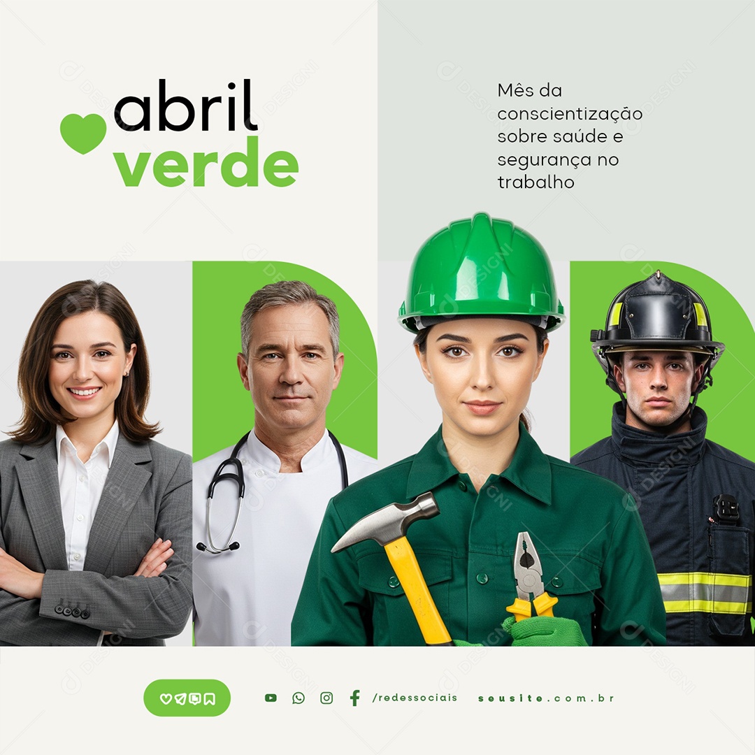 Abril Verde Mês da Conscientização Sobre Saúde e Segurança Social Media PSD Editável