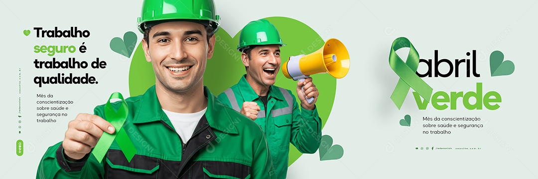 Carrossel Abril Verde Trabalho Seguro Social Media PSD Editável