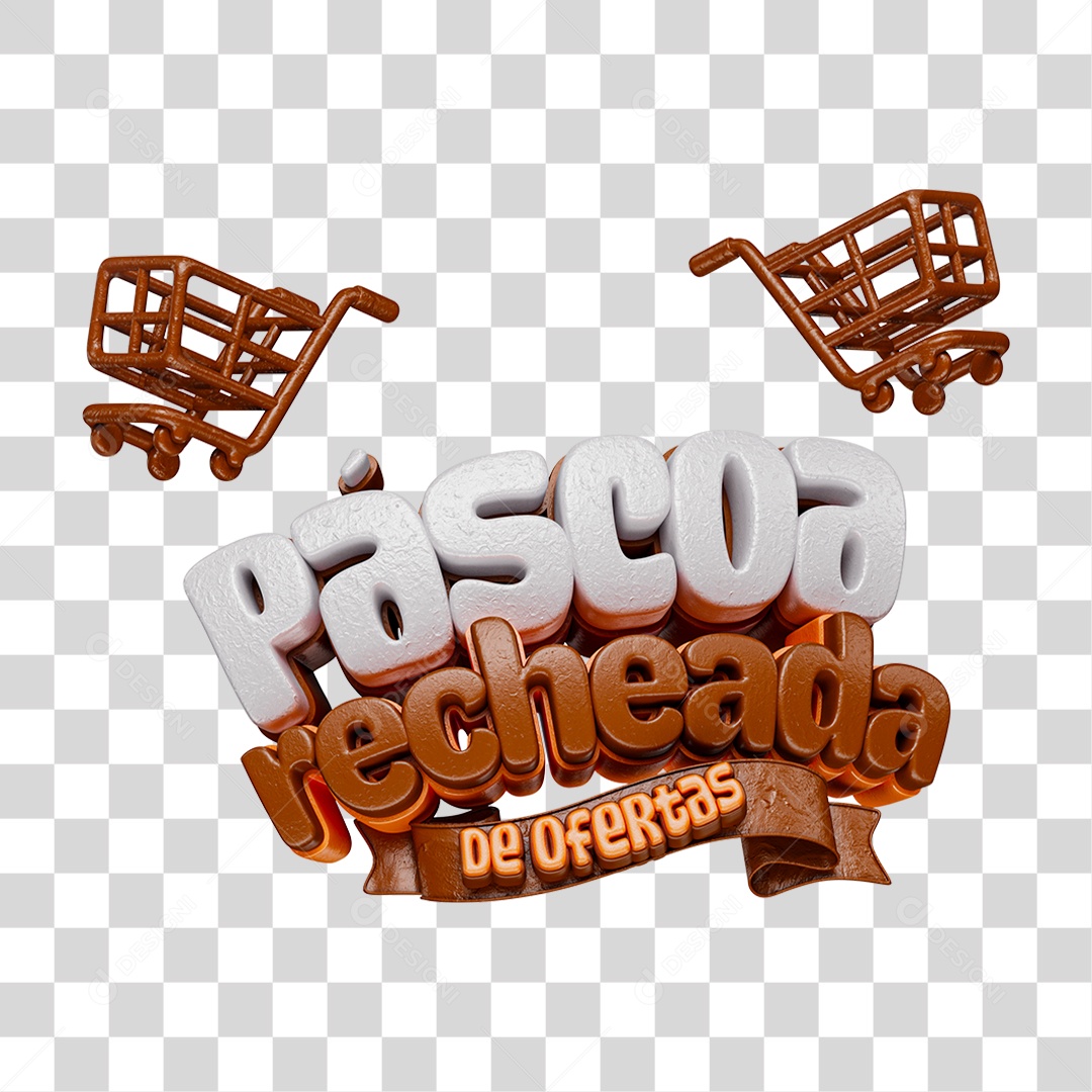 Selo 3D Páscoa Recheada de Ofertas Descontos Promoções Lojas Doces Chocolate PNG Transparente
