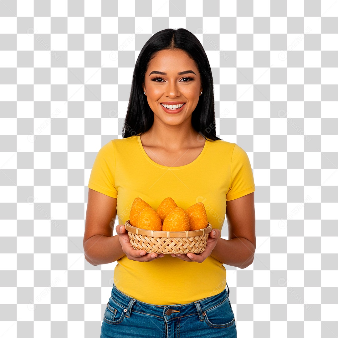 Mulher Segurando Coxinha PNG Transparente