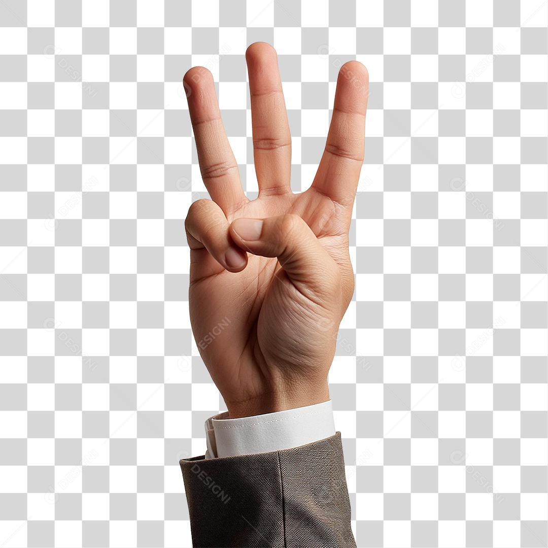 Mão Mostrando Três Dedo PNG Transparente
