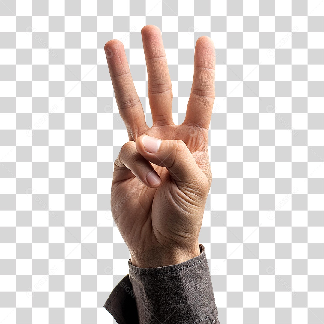 Mão Mostrando Três Dedo PNG Transparente