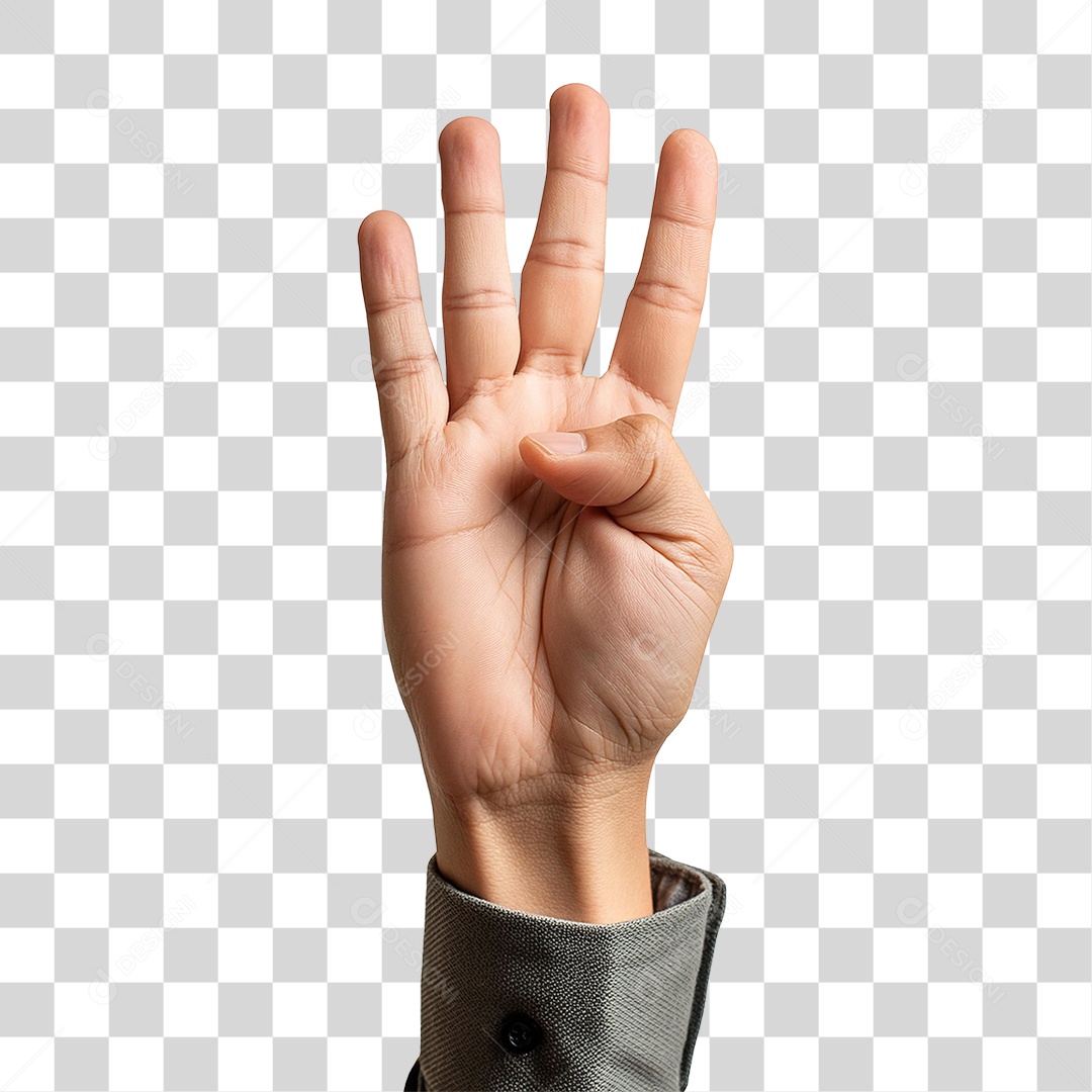 Mão Mostrando Quatro Dedo PNG Transparente