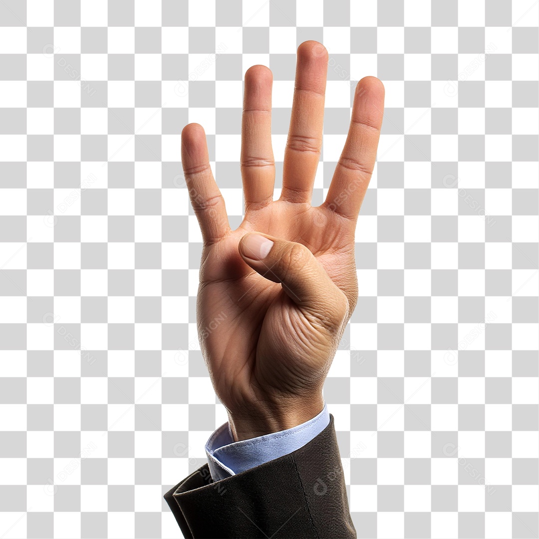 Mão Mostrando Quatro Dedo PNG Transparente
