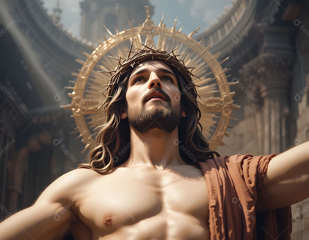 Semelhança Jesus Cristo crucificado usando coroa de espinhos paixão e ressurreição