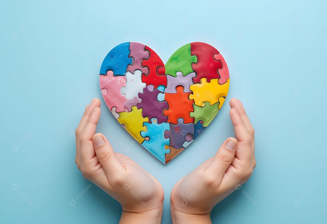 Quebra cabeça colorido coração renderização 3d para conscientização do autismo