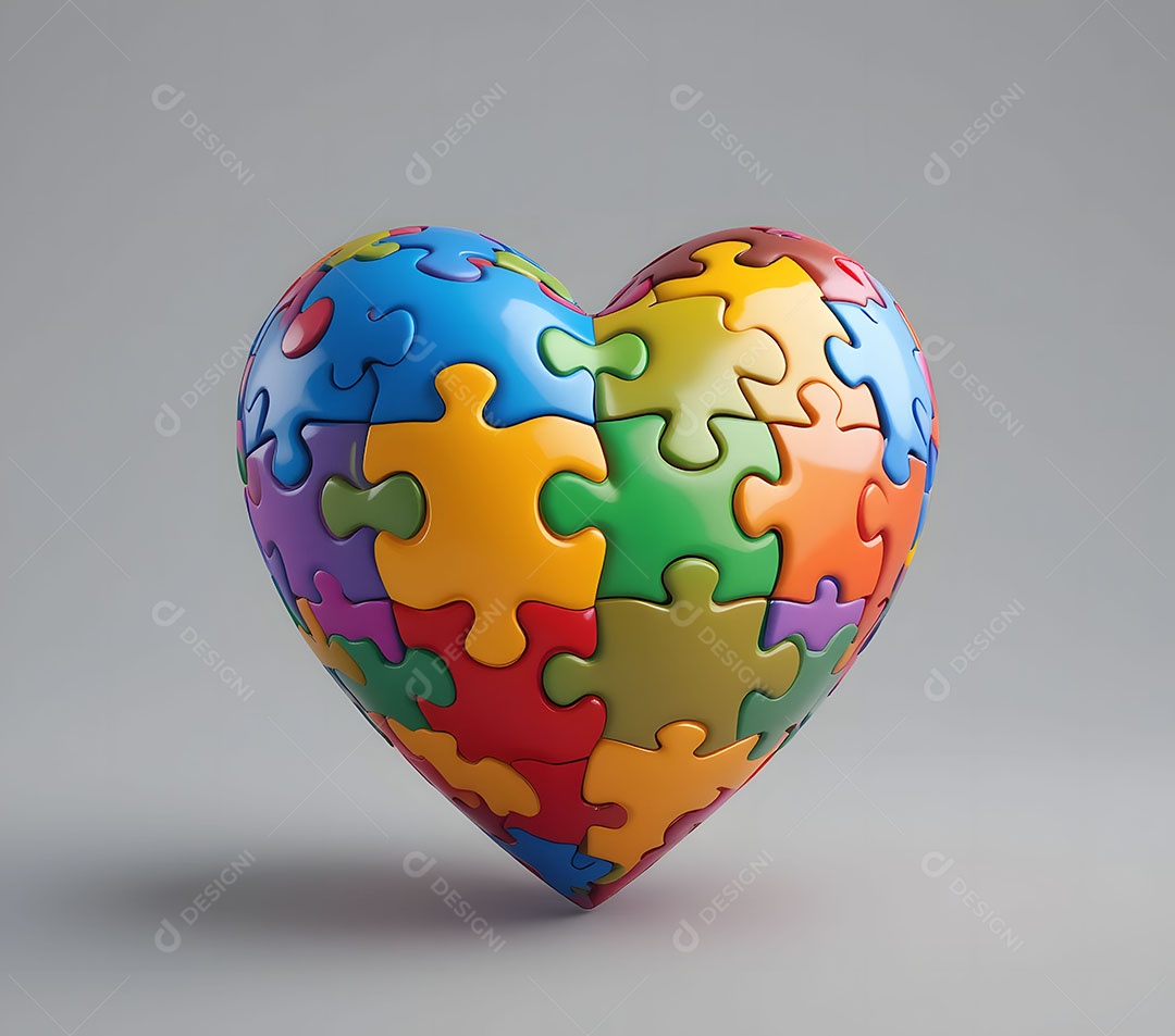 Quebra cabeça colorido coração renderização 3d para conscientização do autismo