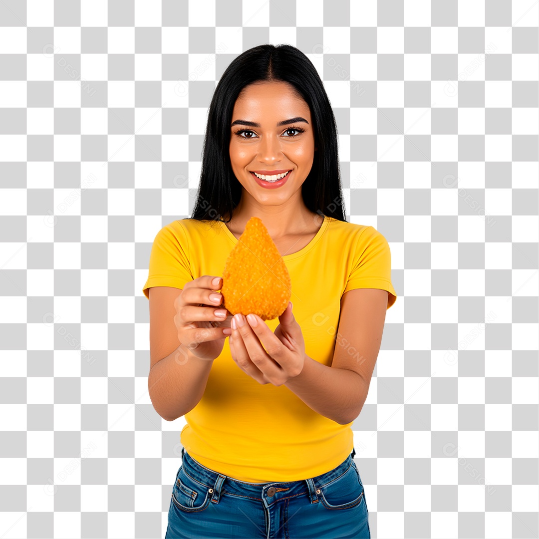 Mulher Segurando Coxinha PNG Transparente