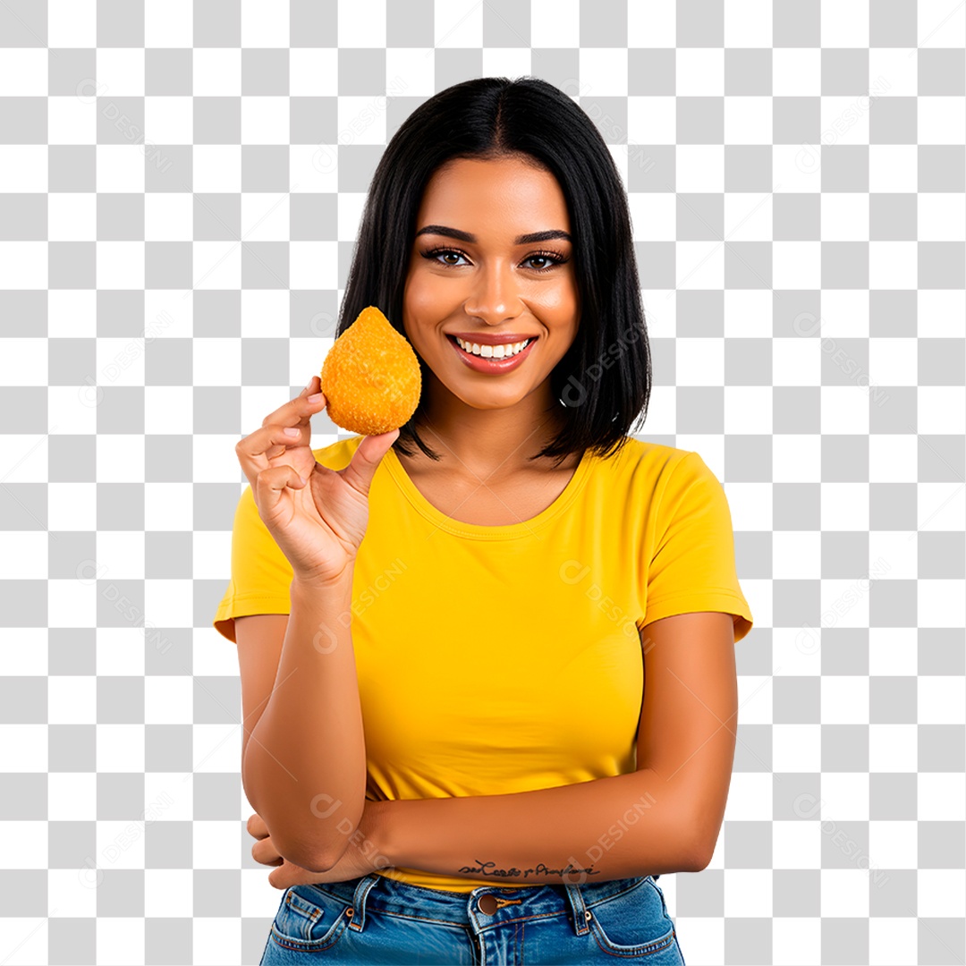 Mulher Segurando Coxinha PNG Transparente
