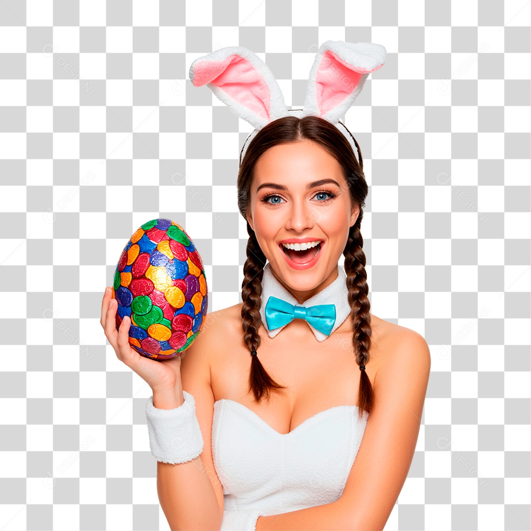 Mulher com Fantasia de Coelho PNG Transparente