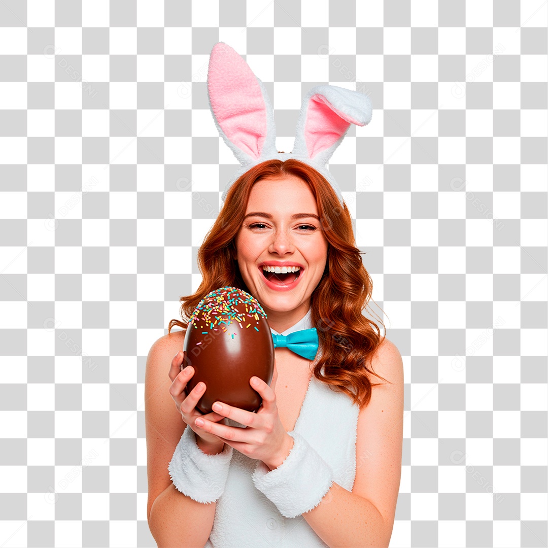 Mulher com Fantasia de Coelho PNG Transparente