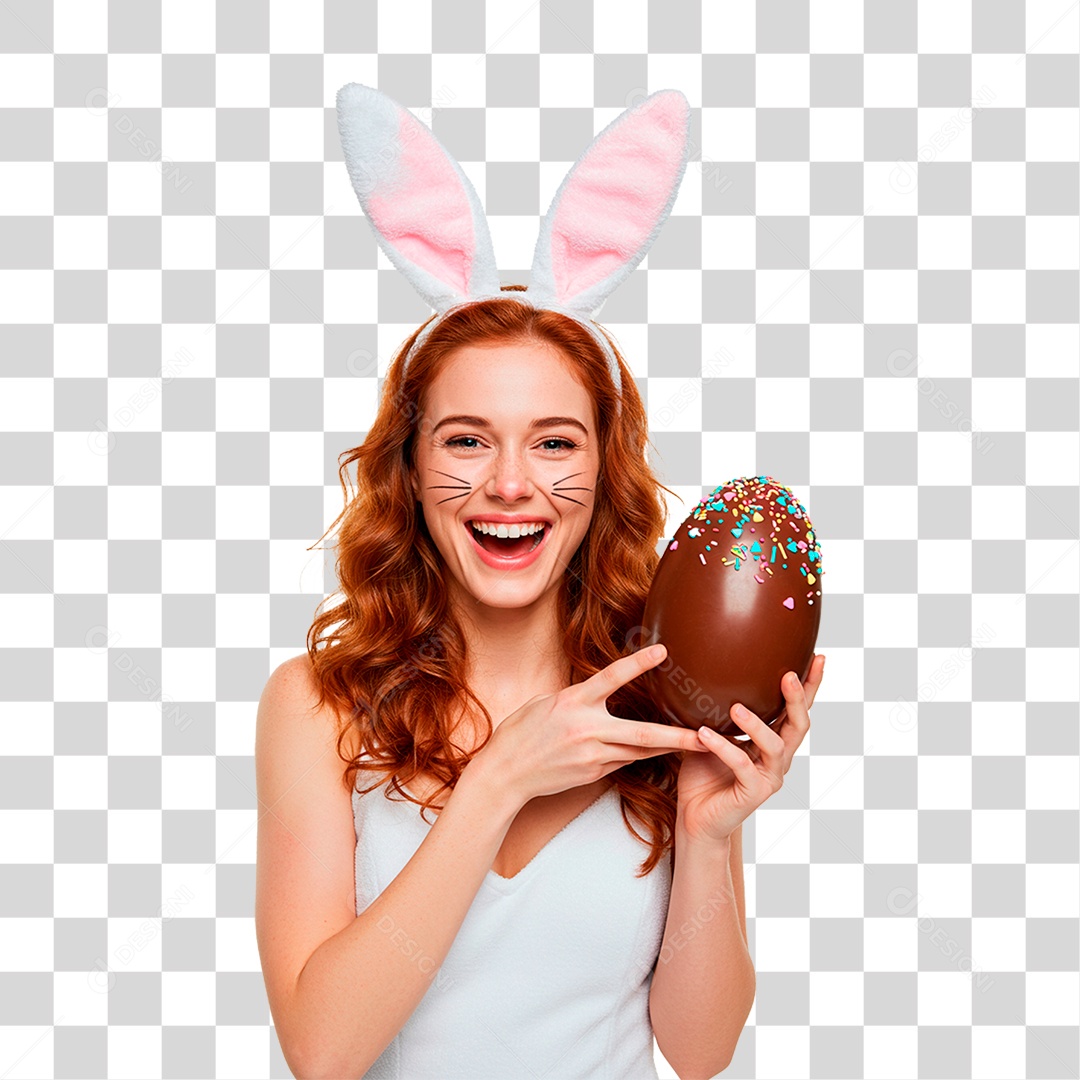 Mulher com Fantasia de Coelho PNG Transparente