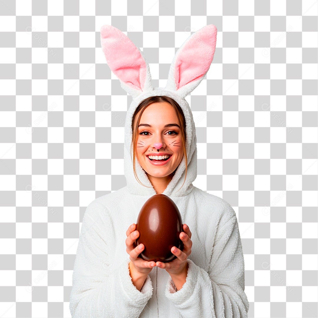 Mulher com Fantasia de Coelho PNG Transparente