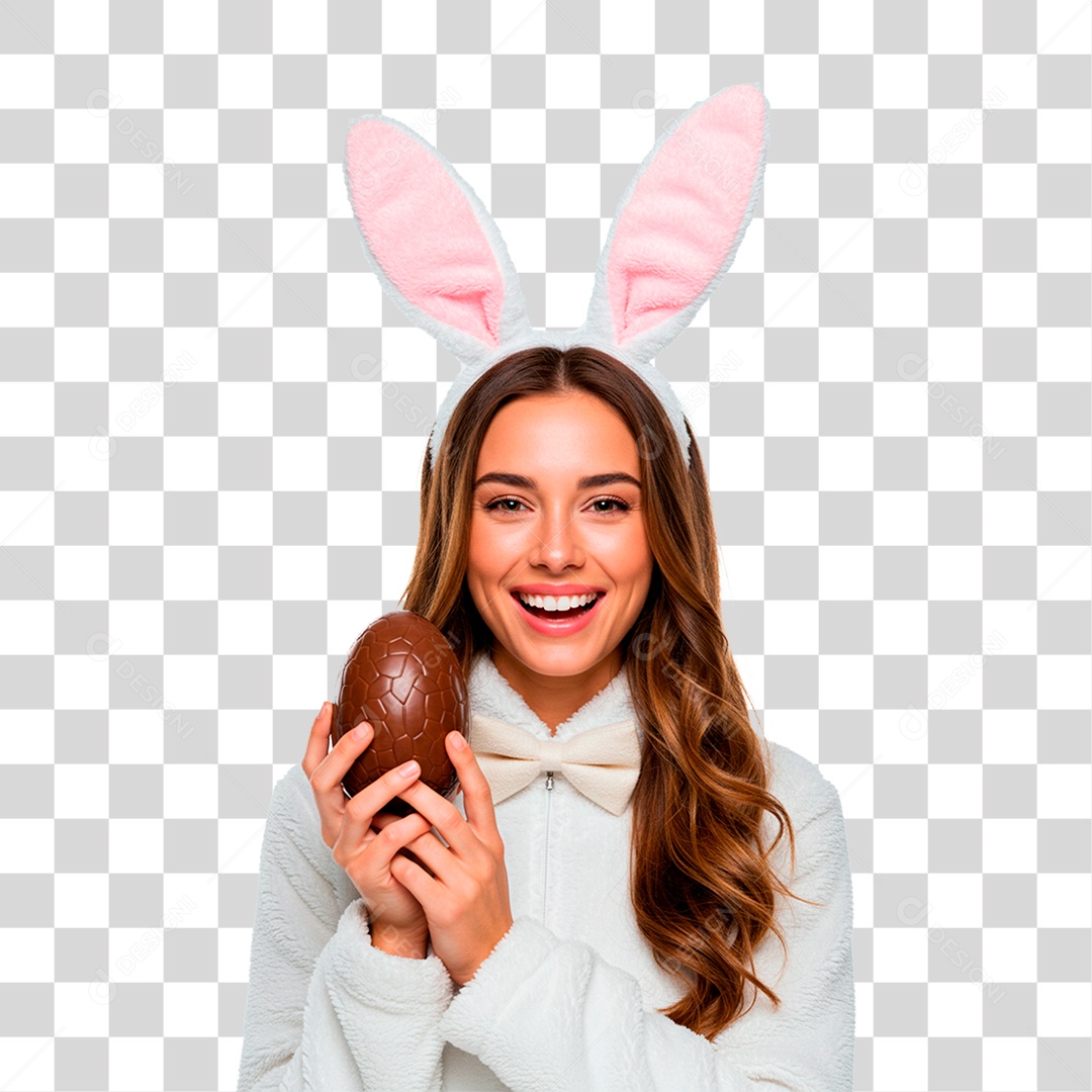 Mulher com Fantasia de Coelho PNG Transparente