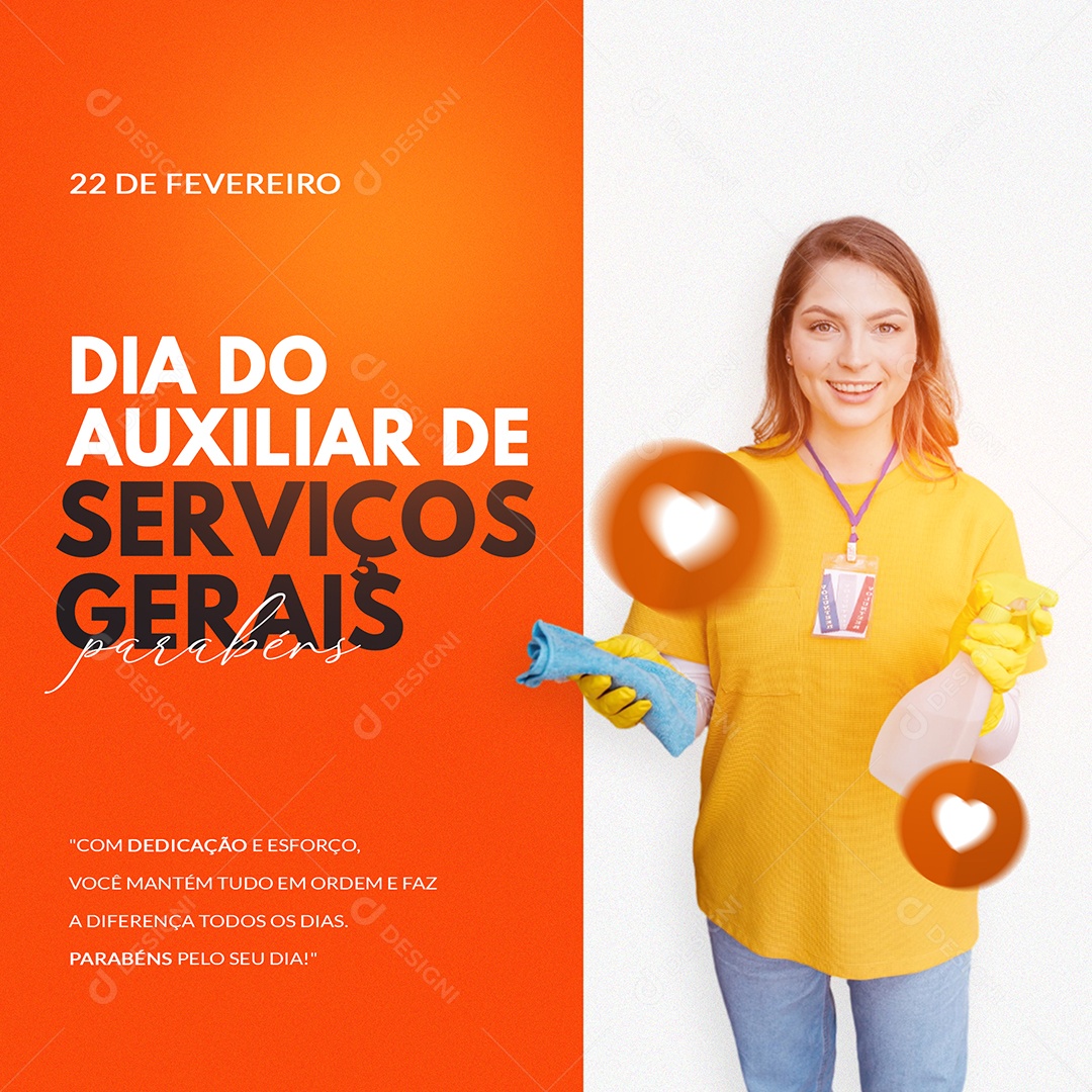 Dia do Auxiliar de Serviços Gerais 22 De Fevereiro Parabéns Social Media PSD Editável