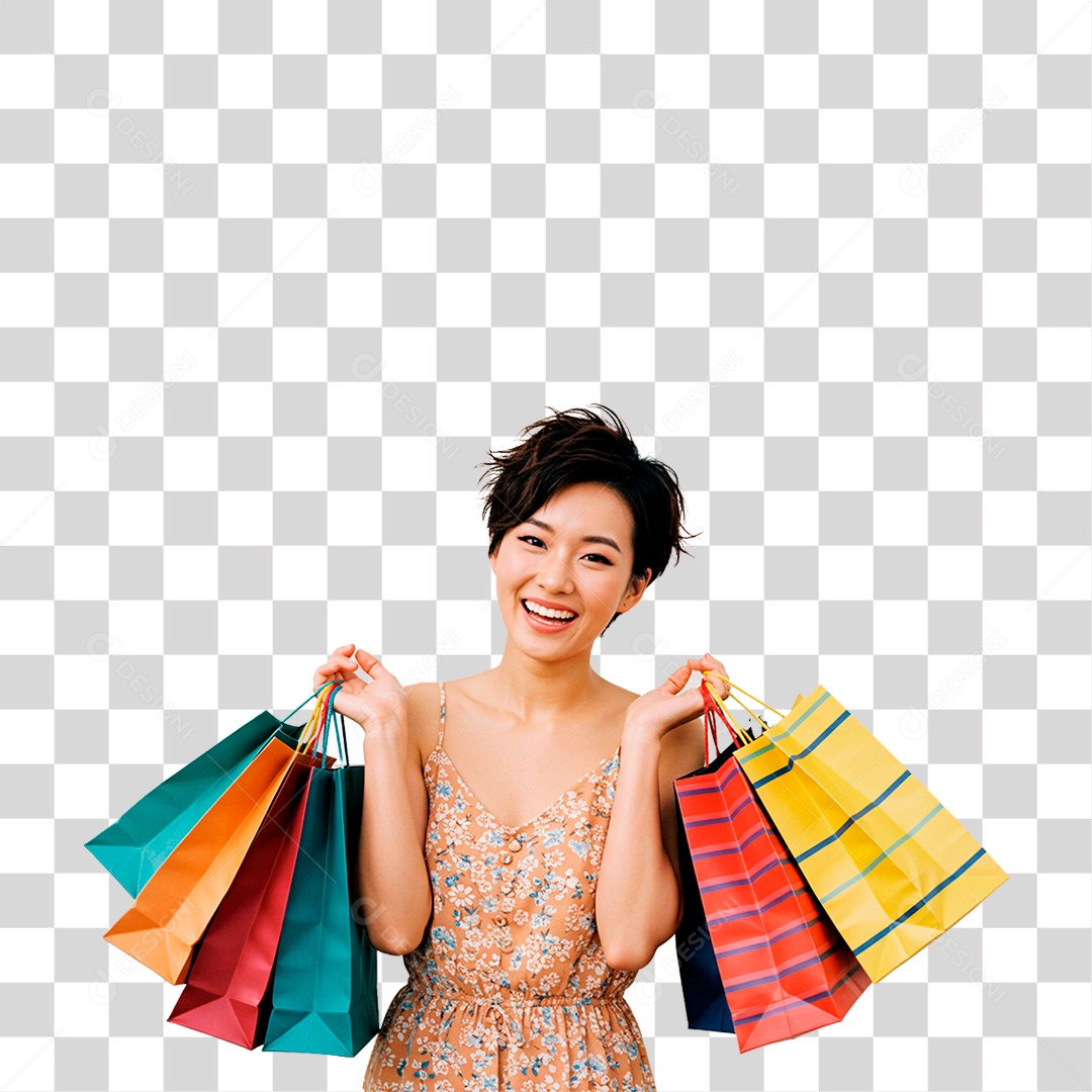 Mulher com Sacolas Compras Lojas Roupas PNG Transparente