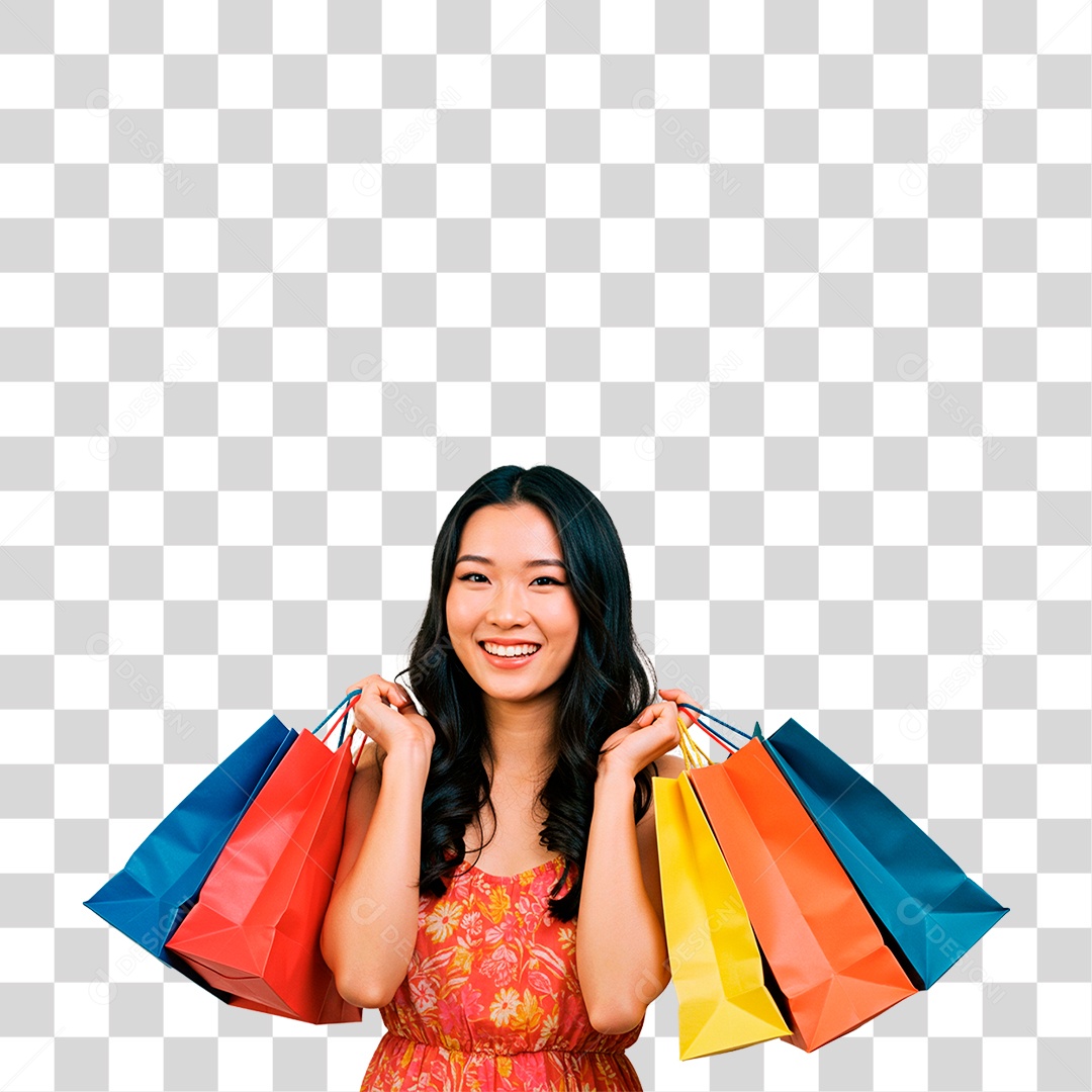 Mulher com Sacolas PNG Transparente