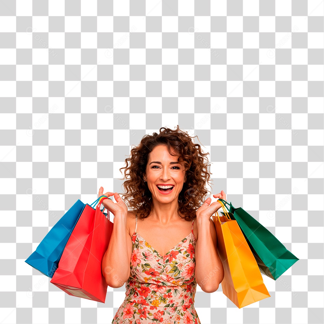 Mulher com Sacolas PNG Transparente