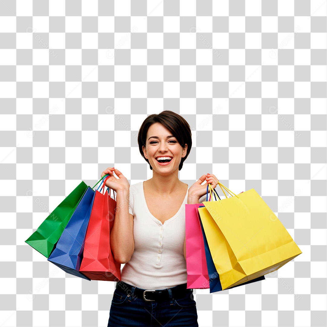 Mulher com Sacolas PNG Transparente
