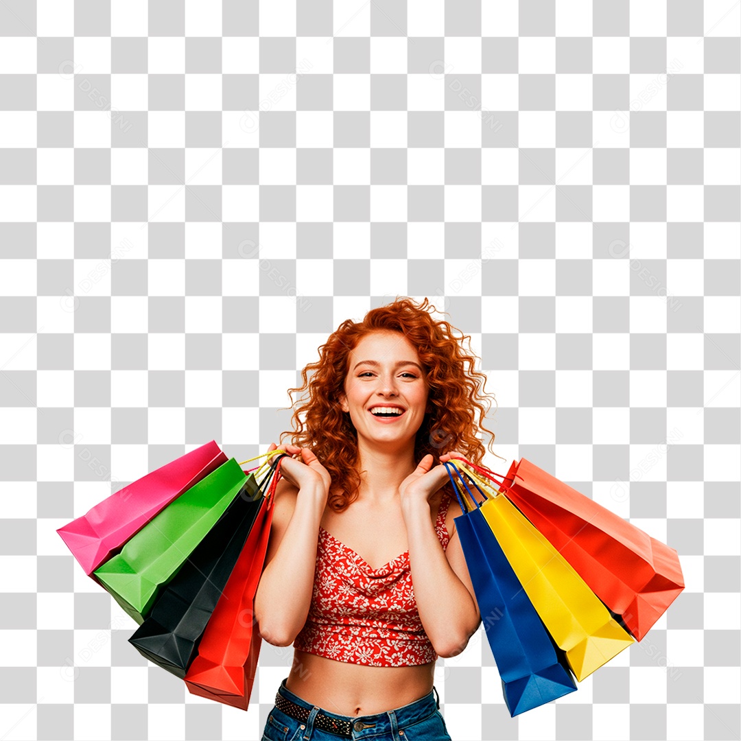 Mulher com Sacolas PNG Transparente