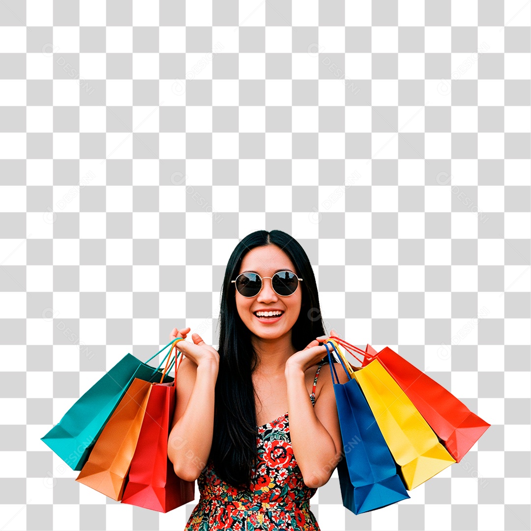 Mulher com Sacolas PNG Transparente