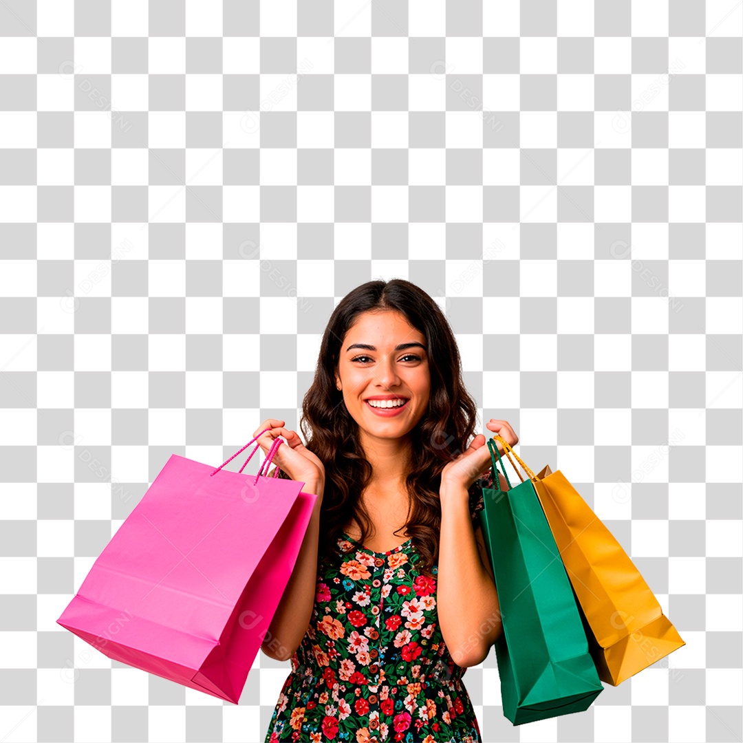 Mulher com Sacolas PNG Transparente