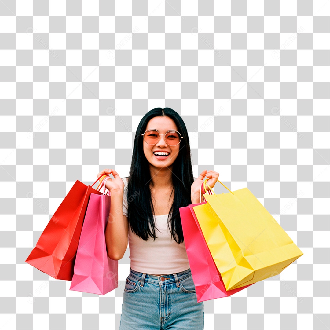 Mulher com Sacolas PNG Transparente