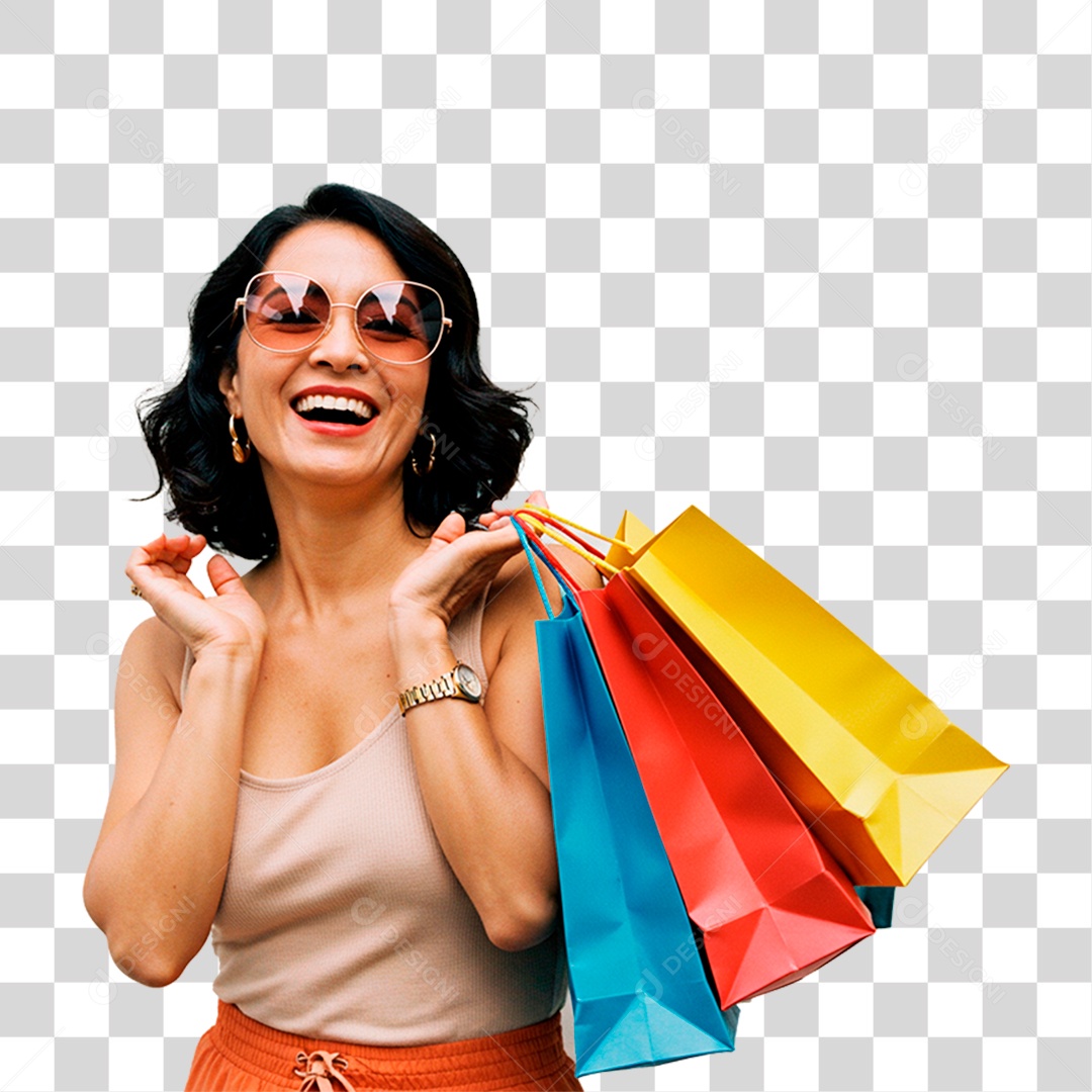 Mulher com Sacolas PNG Transparente