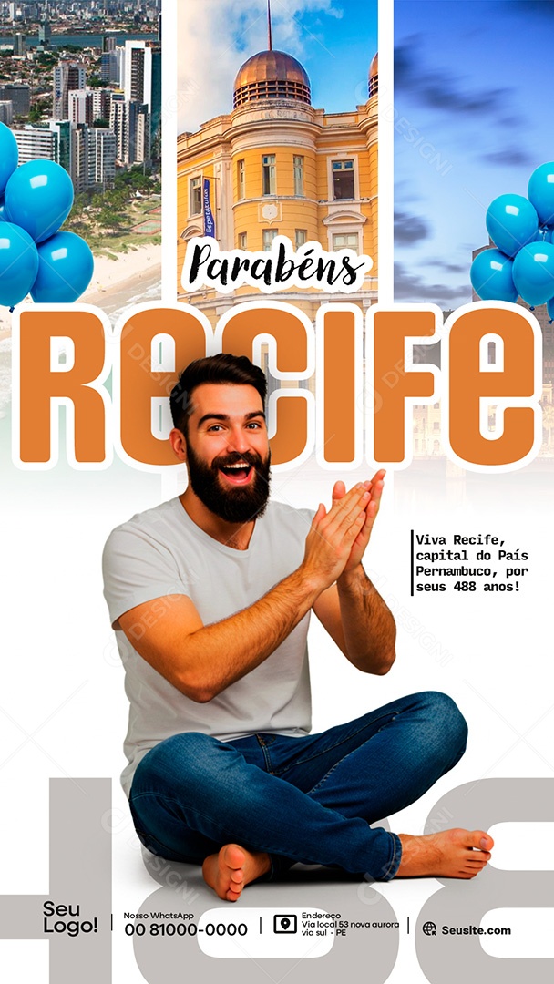 Story Parabéns Recife Feliz Aniversário Social Media PSD Editável