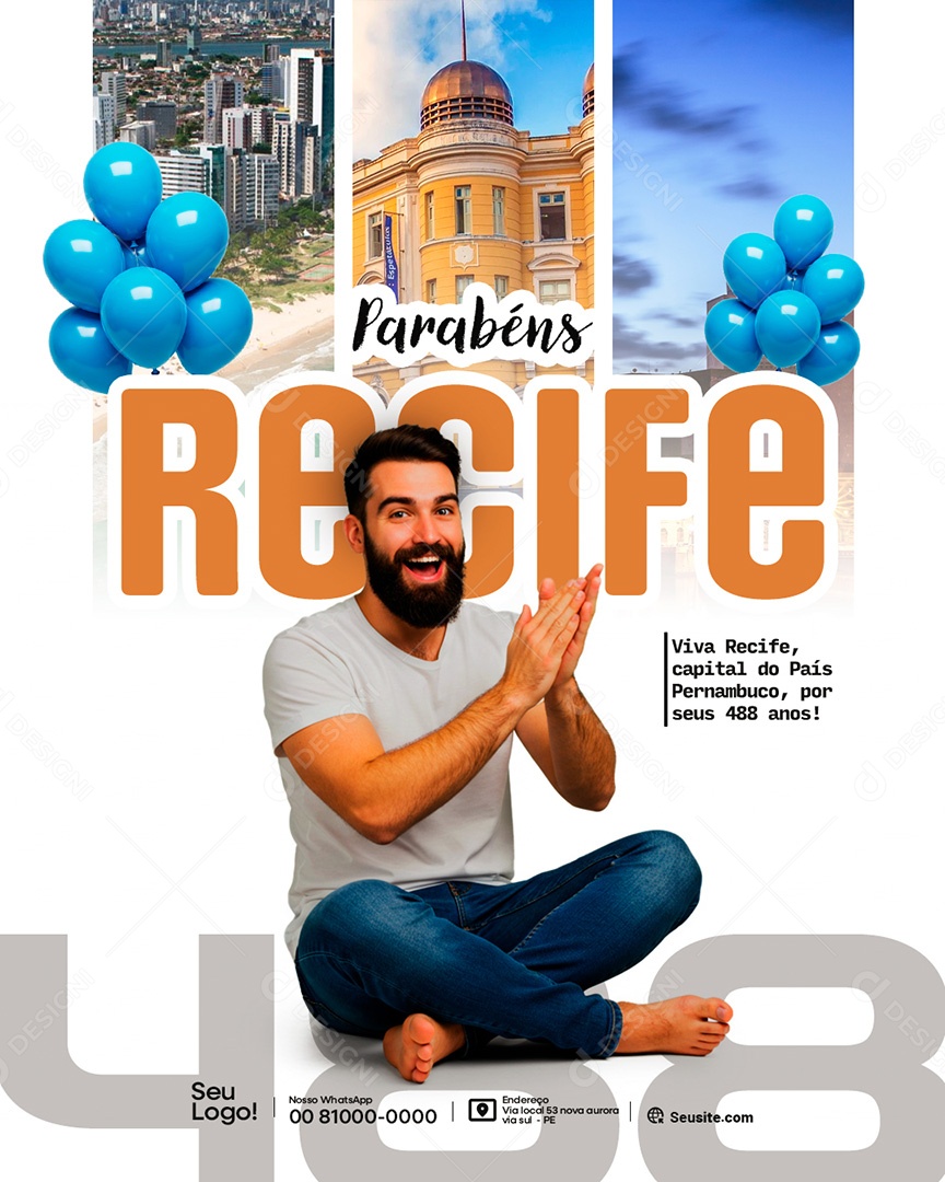 Parabéns Recife Feliz Aniversário Social Media PSD Editável