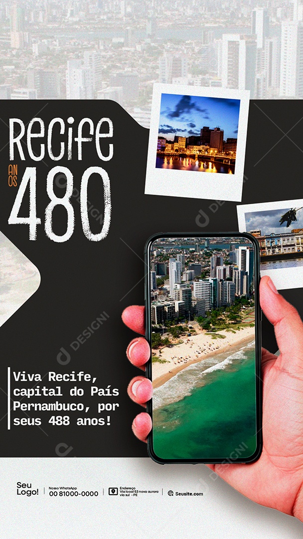 Story Parabéns Recife Pelos Seus 480 Anos Feliz Aniversário Social Media PSD Editável