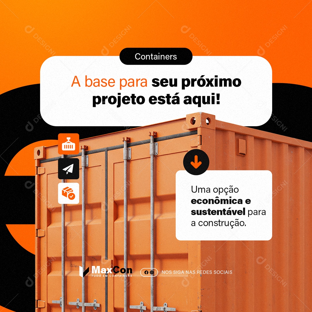 Containers A Base para Seu Próximo Projeto Está Aqui Social Media PSD Editável