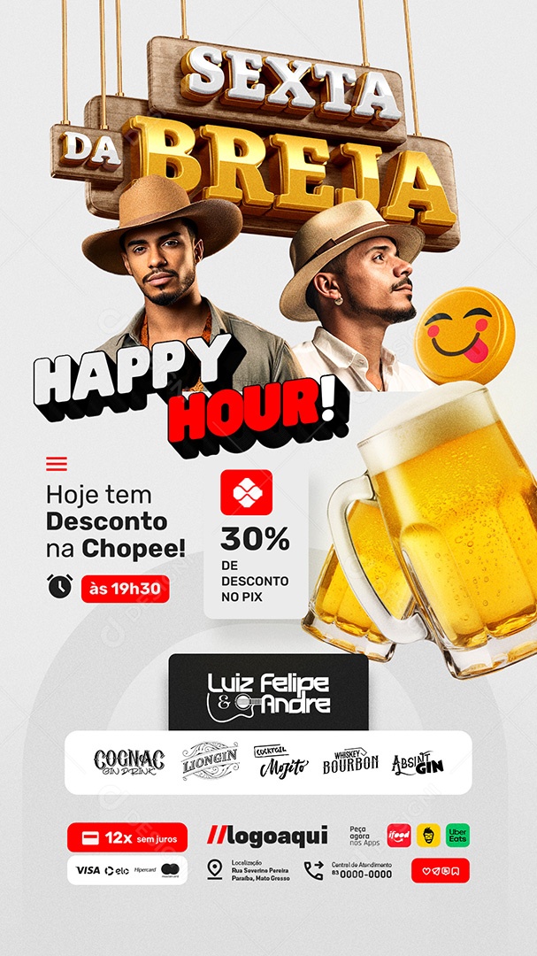 Story Sexta da Breja Chopearia Luiz Felipe e Andre Happy Hour Social Media PSD Editável