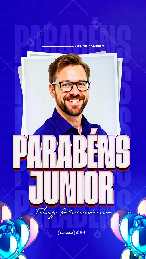 Story Feliz Aniversário Parabéns Junior Social Media PSD Editável